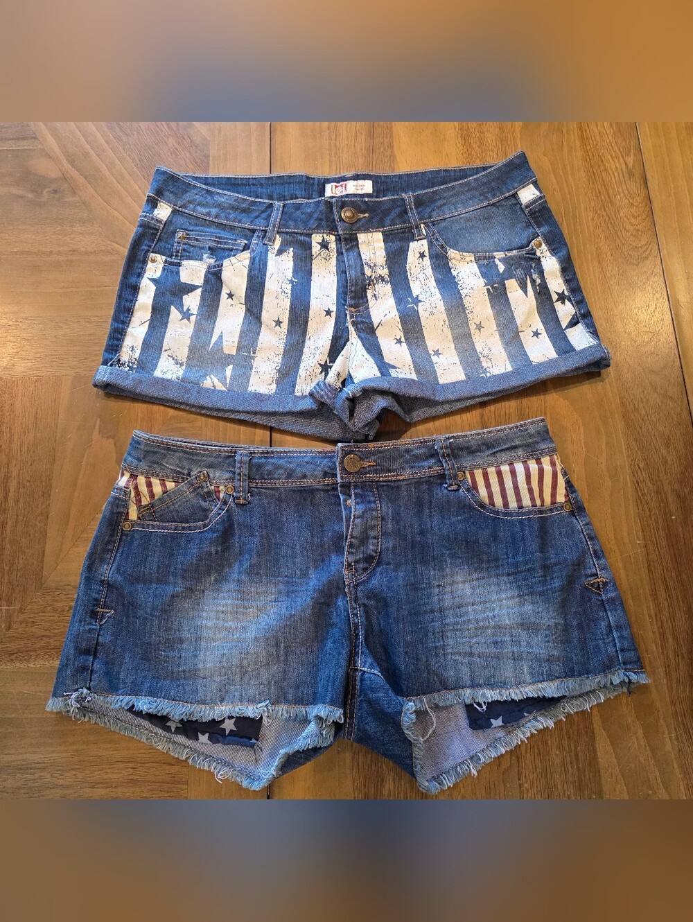 American Flag Jean Shorts Sz 15 America Flag Stars Stripes Patriotic USA Set 2
